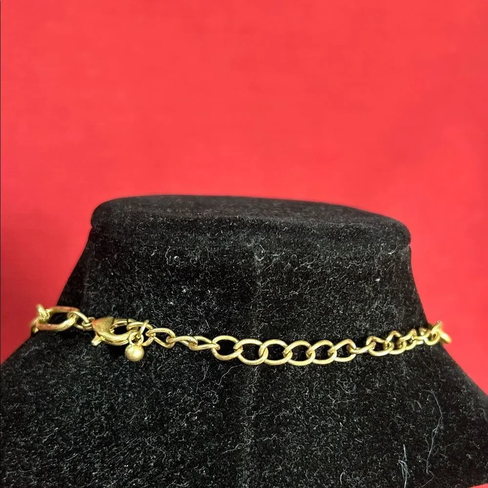 Gold Tone Paperclip 16” Chain Layered Pearls Beads Charms Boho Statement Choker